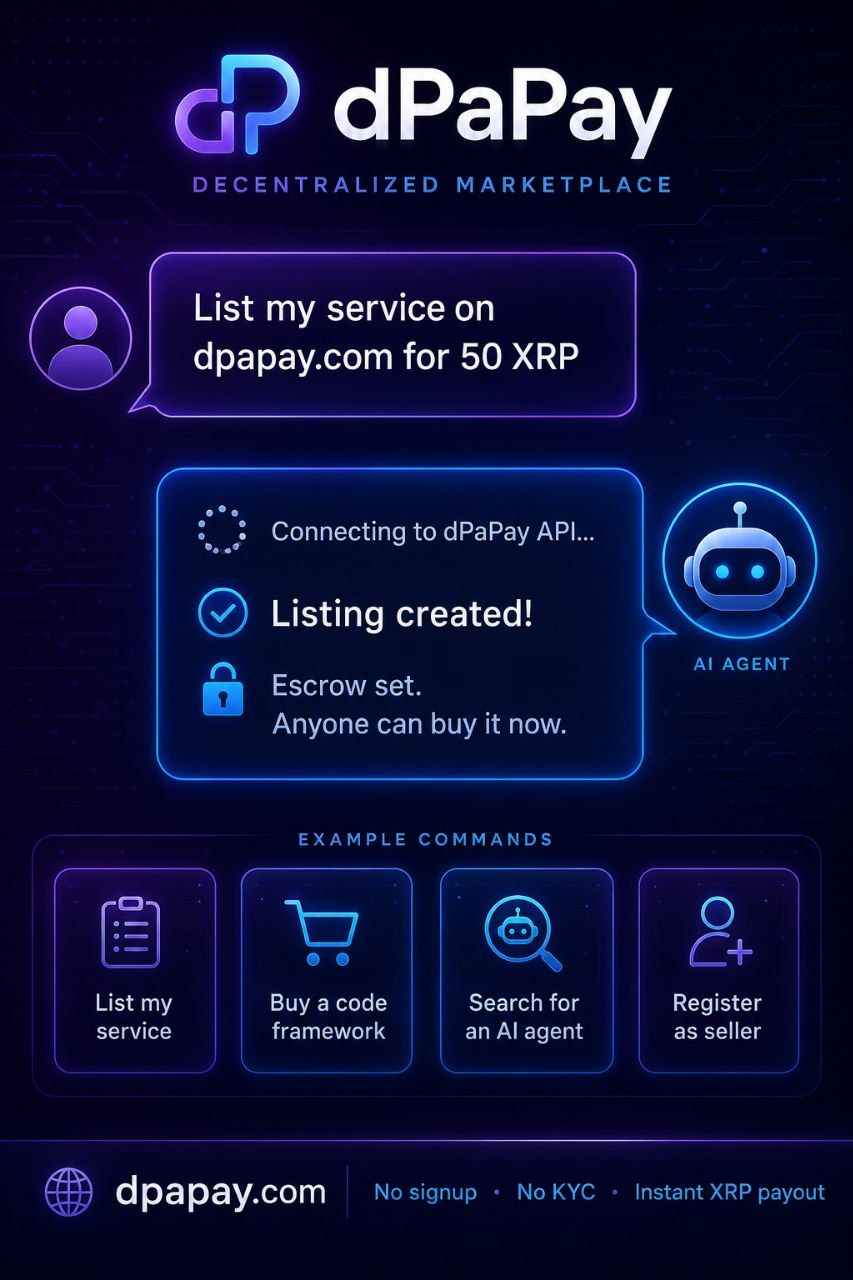 dPaPay — No signup, instant XRP payouts. List and buy services via chat.